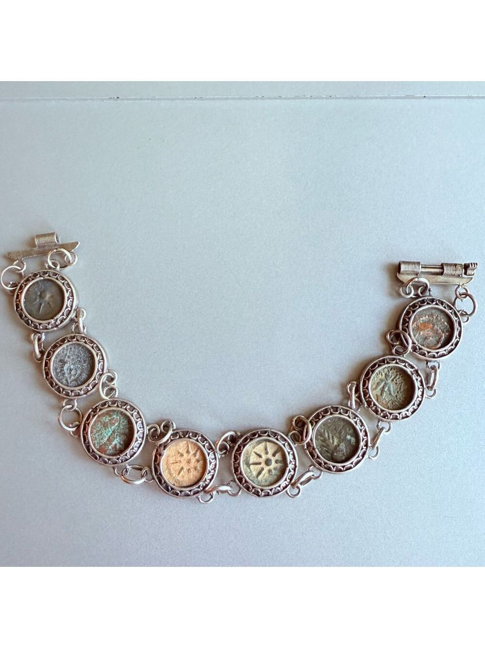 Antique Rare Bronze 8 Widow's Mite Ancient Coins Sterling Silver 950 Bracelet